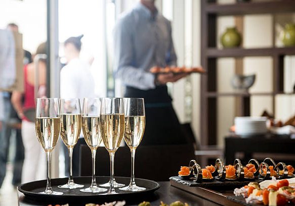 Wedding reception champagne and canapes